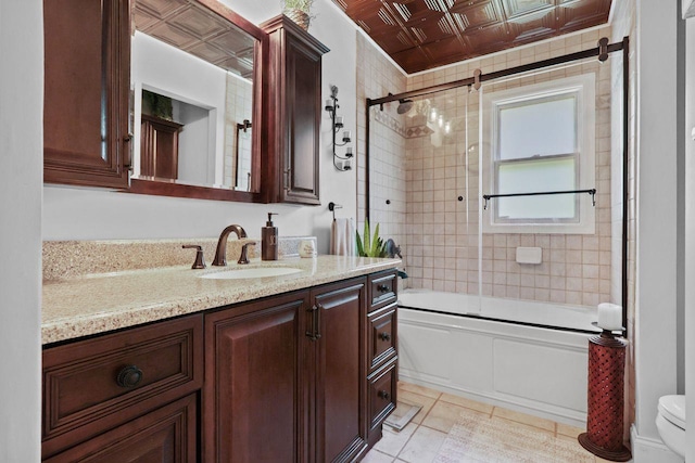 39 Bykenhulle Rd, Hopewell Junction, NY 12533 - bathroom with vanity, shower / bath combination with glass door, tile patterned flooring, and an ornate ceiling