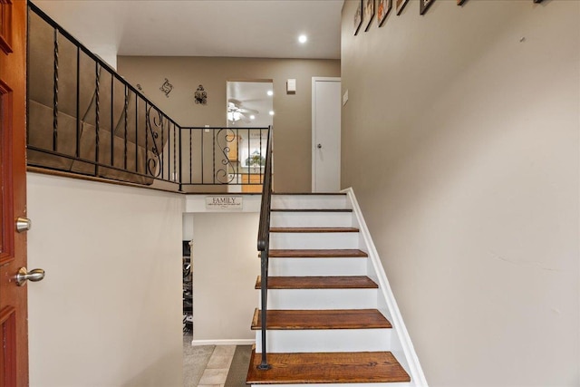 273 N Brewster Rd, Brewster, NY 10509 - staircase featuring ceiling fan and recessed lighting