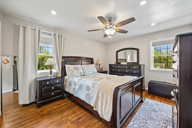 273 N Brewster Rd, Brewster, NY 10509 - bedroom with dark wood-type flooring, recessed lighting, and ceiling fan