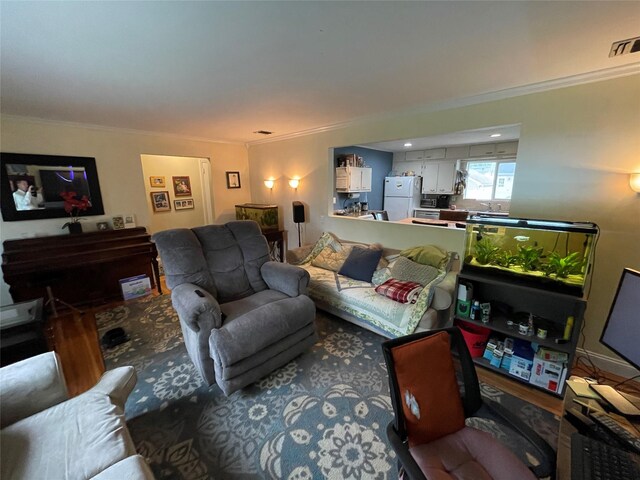39 Herbert Ave, Lindenhurst, NY 11757 - living room with crown molding and wood finished floors