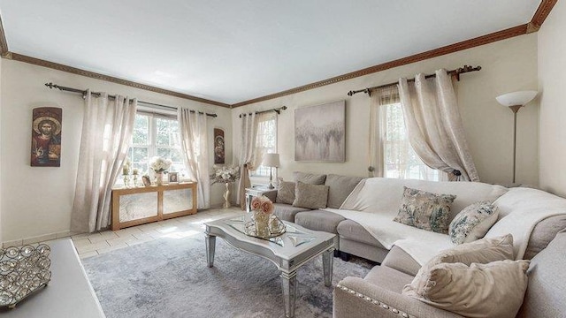 46-03 195th St, Flushing, NY 11358 - living room featuring crown molding and baseboards