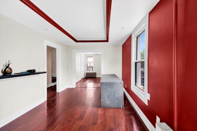 1519 Rosedale Ave, Bronx, NY 10460 - hallway featuring wood-type flooring, a raised ceiling, and radiator heating unit