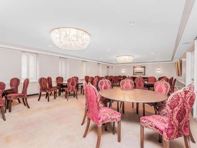 340 W 57th St Unit 5F, New York Manhattan, NY 10019 - dining area featuring light carpet and a chandelier