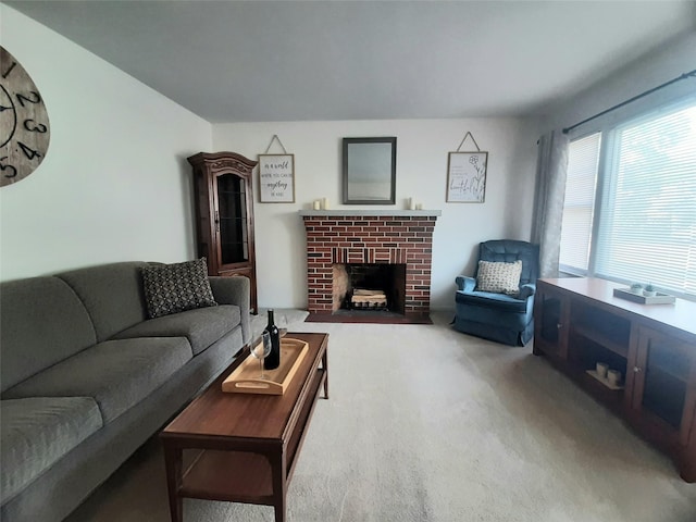 52 Fountain Pl, Poughkeepsie, NY 12603 - living area featuring carpet floors and a brick fireplace