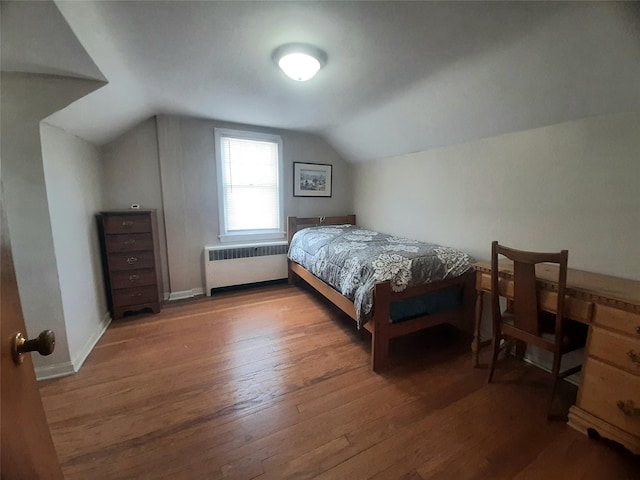 52 Fountain Pl, Poughkeepsie, NY 12603 - bedroom featuring radiator heating unit, vaulted ceiling, and wood finished floors