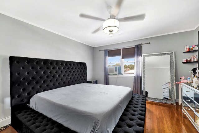 946 Balcom Ave, Bronx, NY 10465 - bedroom featuring wood finished floors, crown molding, and a ceiling fan