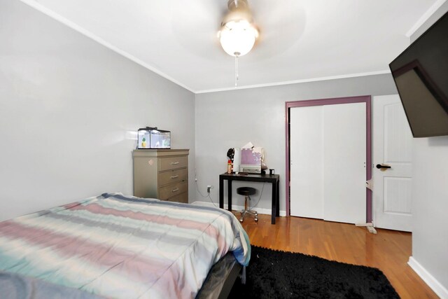 946 Balcom Ave, Bronx, NY 10465 - bedroom with wood finished floors, a closet, and ornamental molding