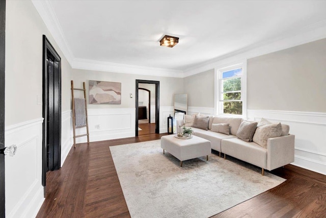 4 Cedar St, Hastings-On-Hudson, NY 10706 - living area featuring ornamental molding, a wainscoted wall, and dark wood finished floors