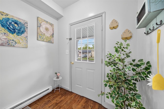 33 E Main St, Blooming Grove, NY 10992 - doorway with a baseboard radiator and dark wood-style floors