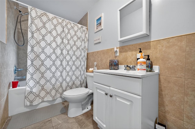 33 E Main St, Blooming Grove, NY 10992 - full bath with tile walls, vanity, shower / bath combination with curtain, and tile patterned floors