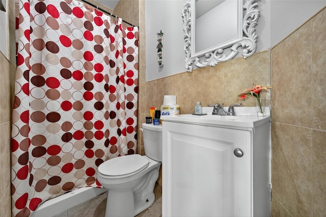 33 E Main St, Blooming Grove, NY 10992 - bathroom with tile walls, vanity, and a shower with shower curtain