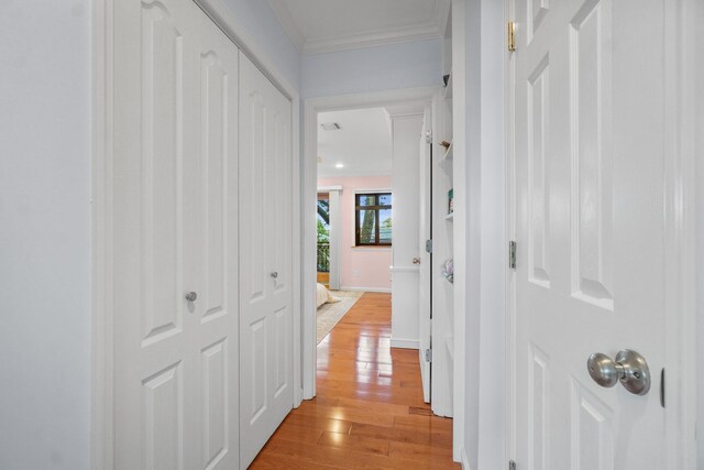 4048 194th St Unit A3, Flushing, NY 11358 - hallway with light wood-type flooring and ornamental molding
