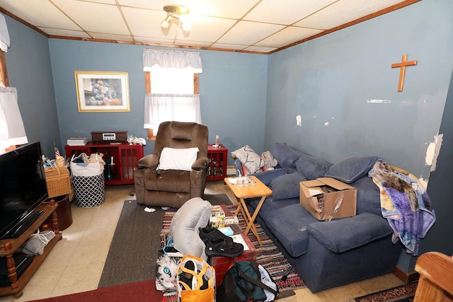 11620 State Route 97, Long Eddy, NY 12760 - living room featuring a paneled ceiling and tile patterned floors