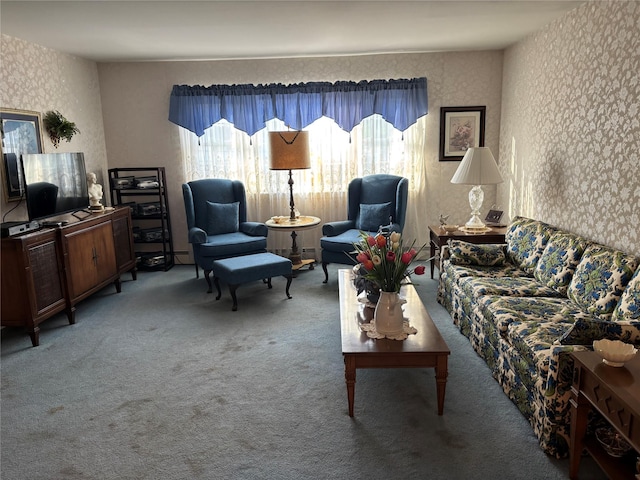 557 Southside Ave, Freeport, NY 11520 - carpeted living area with wallpapered walls