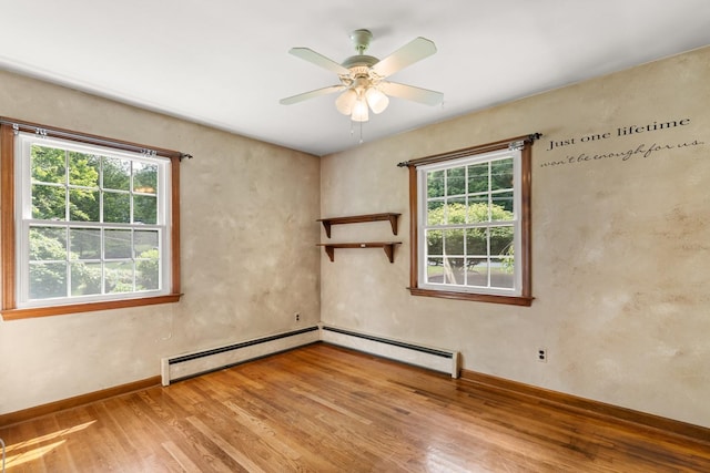 15 Glen Dr, South Salem, NY 10590 - unfurnished room featuring wood finished floors, a baseboard radiator, and a ceiling fan