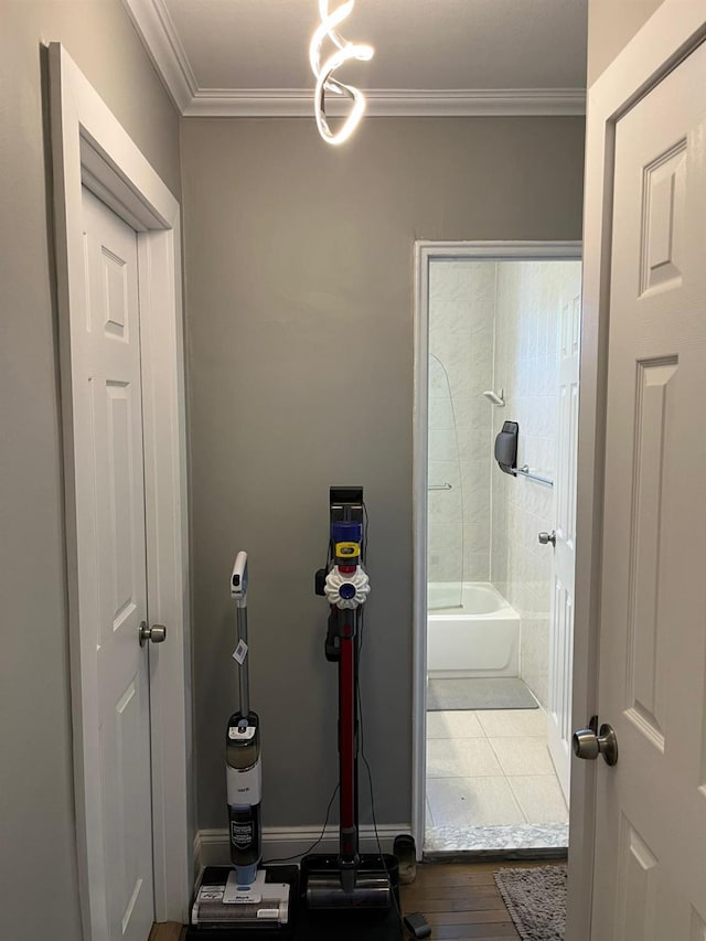 150-10 71st Ave Unit 2G, Kew Garden Hills, NY 11367 - bathroom with crown molding and wood finished floors