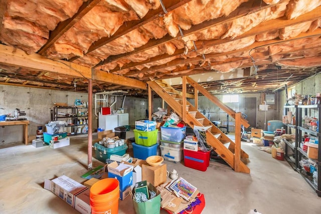 15 Halewood Dr, Shirley, NY 11967 - unfinished basement featuring washer and dryer and stairs