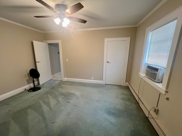 234 S 7th St, Lindenhurst, NY 11757 - unfurnished bedroom featuring carpet flooring, ornamental molding, ceiling fan, baseboard heating, and cooling unit