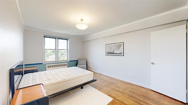 90-02 63rd Dr Unit 5J, Rego Park, NY 11374 - bedroom featuring radiator, crown molding, and light wood-style floors
