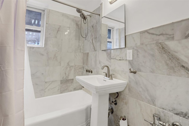 123-25 82nd Ave Unit 5R, Kew Gardens, NY 11415 - bathroom featuring shower / bath combo and tile walls