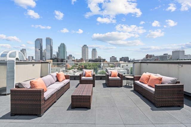 46-40 Vernon Blvd Unit 2B, Long Island City, NY 11101 - view of patio / terrace featuring a view of skyline and outdoor lounge area