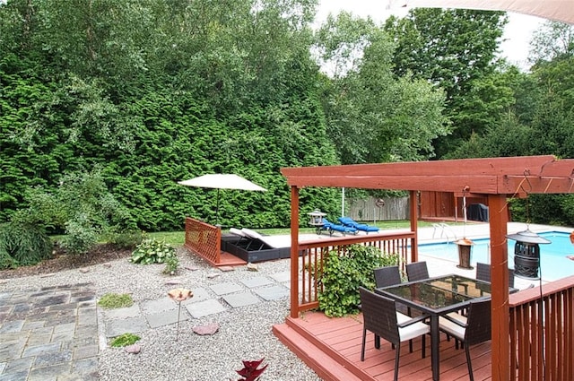 9 Roselawn Rd, Highland Mills, NY 10930 - wooden terrace featuring outdoor dining area, a fenced backyard, a patio area, and a pergola
