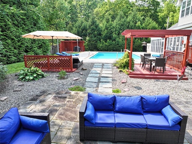 9 Roselawn Rd, Highland Mills, NY 10930 - view of patio with an outdoor hangout area, outdoor dining area, and a wooded view