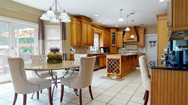 9 Roselawn Rd, Highland Mills, NY 10930 - dining space featuring a chandelier, light tile patterned floors, and recessed lighting