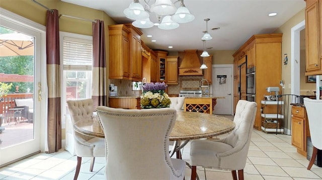9 Roselawn Rd, Highland Mills, NY 10930 - dining space with a chandelier, light tile patterned floors, and recessed lighting