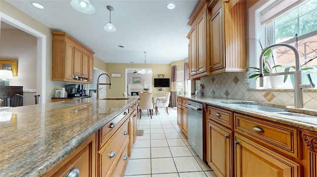 9 Roselawn Rd, Highland Mills, NY 10930 - kitchen with dishwasher, plenty of natural light, backsplash, light tile patterned floors, and recessed lighting