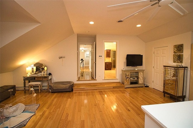 9 Roselawn Rd, Highland Mills, NY 10930 - living area featuring lofted ceiling, wood finished floors, recessed lighting, and ceiling fan