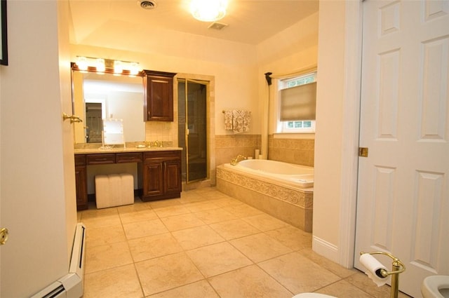 9 Roselawn Rd, Highland Mills, NY 10930 - bathroom with a garden tub, vanity, tile patterned floors, and a shower stall