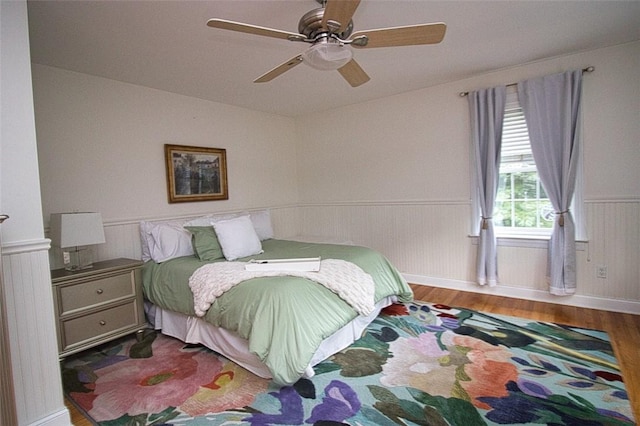 9 Roselawn Rd, Highland Mills, NY 10930 - bedroom featuring wood finished floors, a wainscoted wall, ceiling fan, and vaulted ceiling
