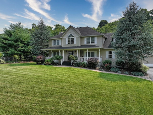 9 Roselawn Rd, Highland Mills, NY 10930 - colonial home featuring covered porch, a front yard, a chimney, and roof with shingles