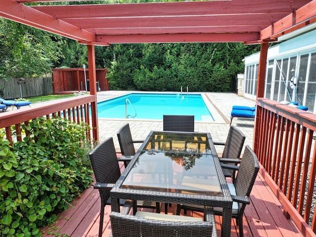 9 Roselawn Rd, Highland Mills, NY 10930 - view of pool with a wooden deck, a pergola, a fenced backyard, and outdoor dining area