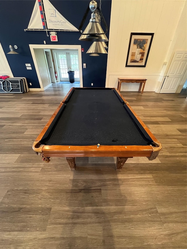 1410 Half Moon Bay Dr, Croton-On-Hudson, NY 10520 - recreation room with wood finished floors, pool table, and lofted ceiling