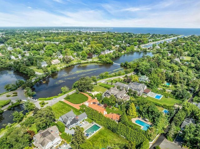 259 Lakeview Ave W, Brightwaters, NY 11718 - aerial overview of property's location with a nearby body of water and a pool area