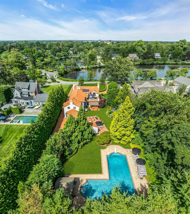 259 Lakeview Ave W, Brightwaters, NY 11718 - drone / aerial view of a pool area and a tree filled landscape