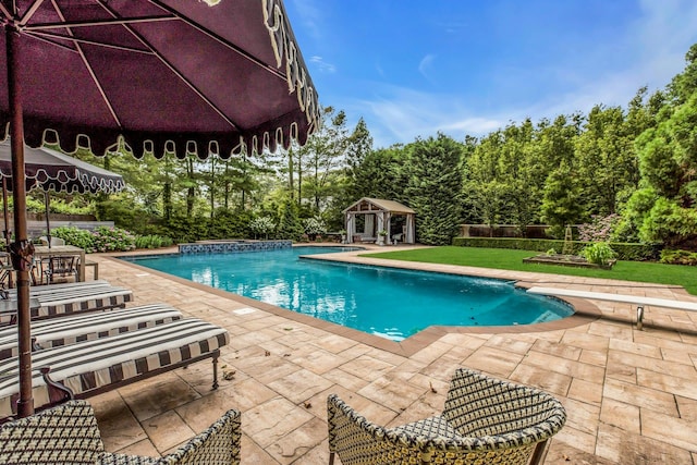 259 Lakeview Ave W, Brightwaters, NY 11718 - outdoor pool with a gazebo, a patio, a diving board, and a yard