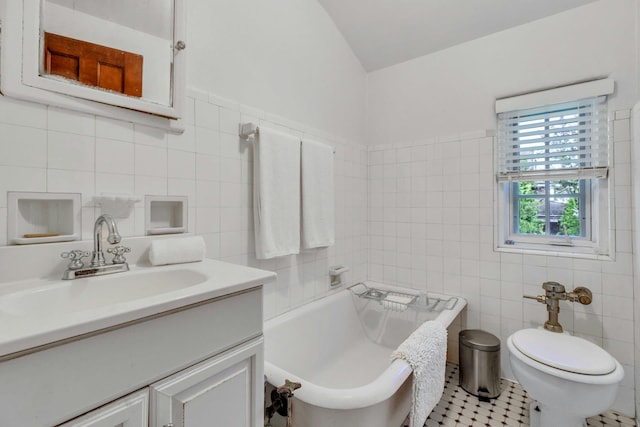 259 Lakeview Ave W, Brightwaters, NY 11718 - full bathroom with tile walls, vanity, a bathtub, and tile patterned flooring