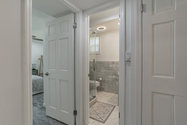 57 7th St, Pelham, NY 10803 - hallway with tile walls