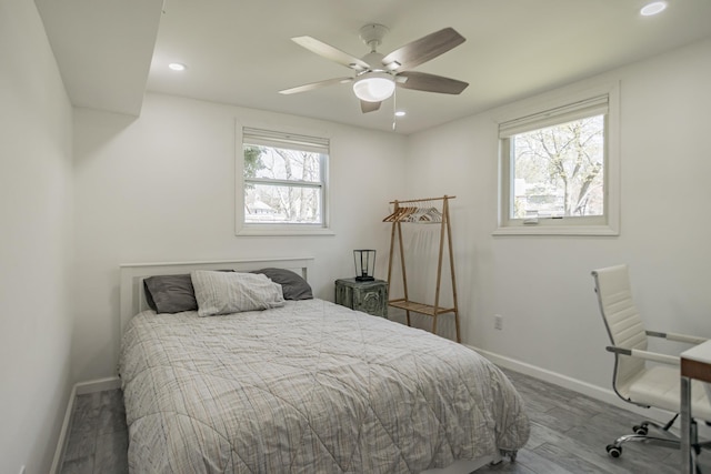 57 7th St, Pelham, NY 10803 - bedroom with wood finished floors, recessed lighting, and a ceiling fan