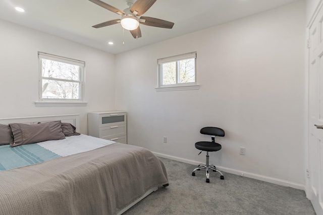 57 7th St, Pelham, NY 10803 - bedroom featuring light colored carpet, recessed lighting, and a ceiling fan