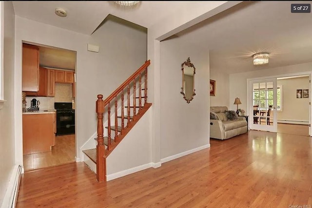 6 Schevchenko Pl, Monsey, NY 10977 - stairway featuring a baseboard heating unit, wood finished floors, and a baseboard radiator