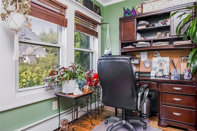 487 Court Ave, Cedarhurst, NY 11516 - home office featuring ornamental molding and wood finished floors