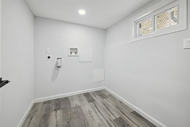 234-16 134th Rd, Laurelton, NY 11422 - laundry room with electric dryer hookup, wood finished floors, hookup for a washing machine, and recessed lighting