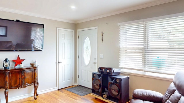 16-18 Claremont Ct, Middletown, NY 10940 - foyer entrance with light wood-style floors, ornamental molding, and recessed lighting