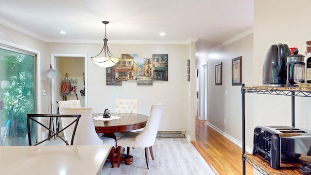 16-18 Claremont Ct, Middletown, NY 10940 - dining space with wood finished floors, ornamental molding, and recessed lighting