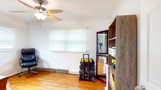 16-18 Claremont Ct, Middletown, NY 10940 - sitting room with a ceiling fan, crown molding, healthy amount of natural light, and light wood-type flooring