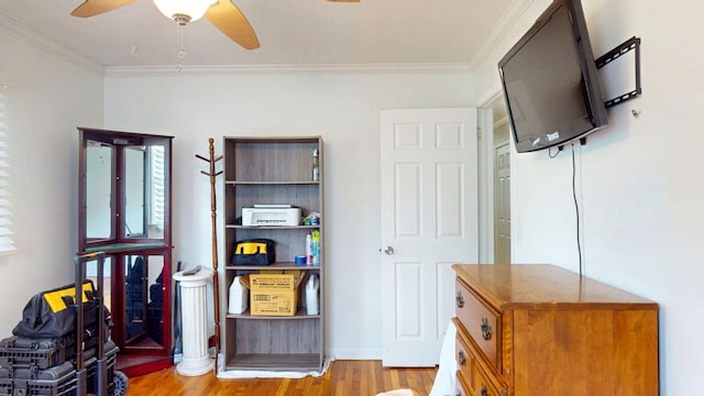 16-18 Claremont Ct, Middletown, NY 10940 - bedroom with wood finished floors, crown molding, and a ceiling fan